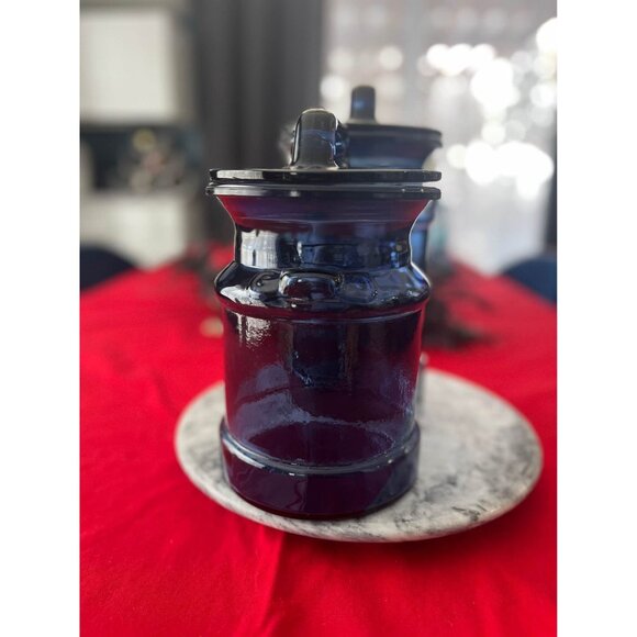 Vintage set of L.E. Smith cobalt blue glass milk can canisters - Picture 4 of 6